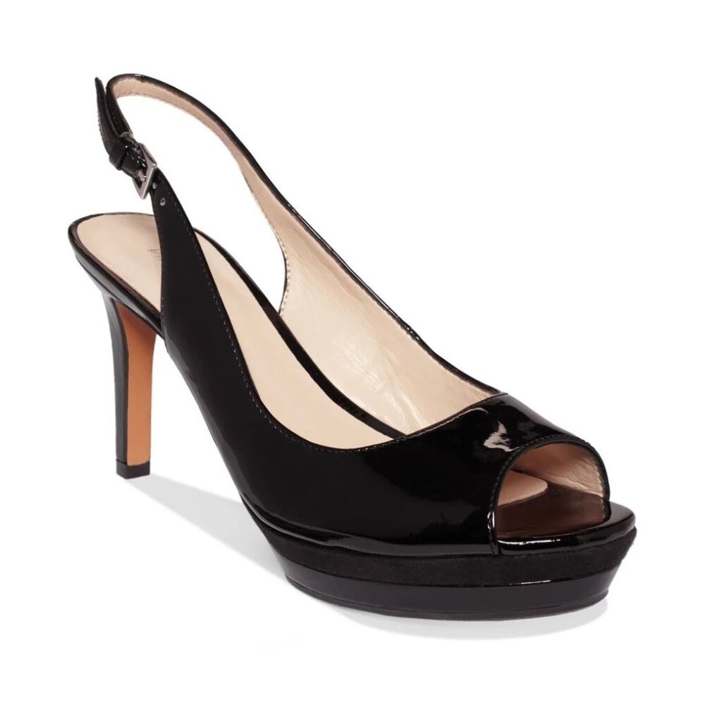 Women's Black Able Slingback Platform Pumps Patent Leather Sz10